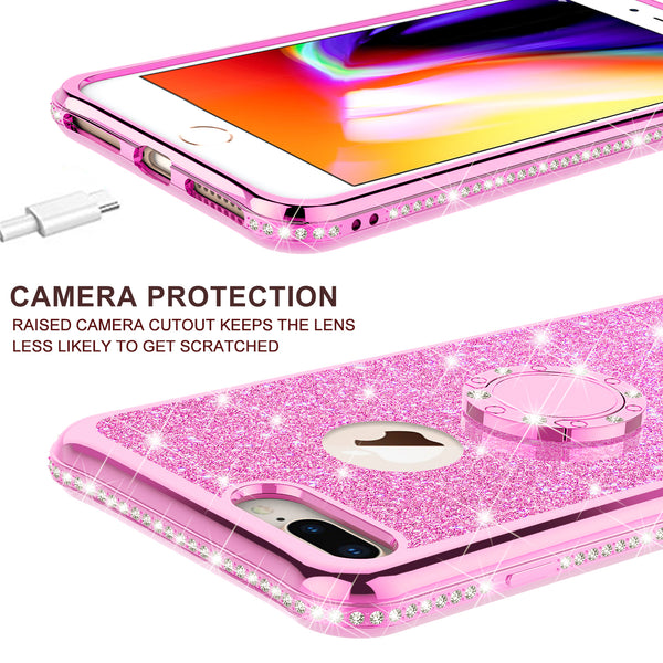 apple iphone 7 glitter bling fashion 3 in 1 case - hot pink - www.coverlabusa.com