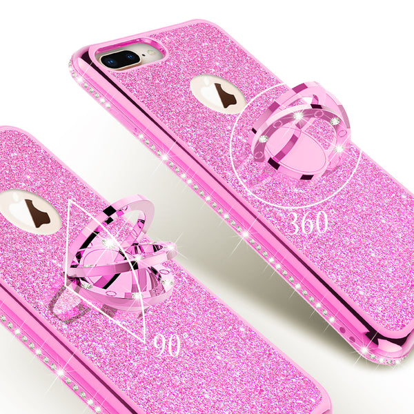 apple iphone 7 glitter bling fashion 3 in 1 case - hot pink - www.coverlabusa.com