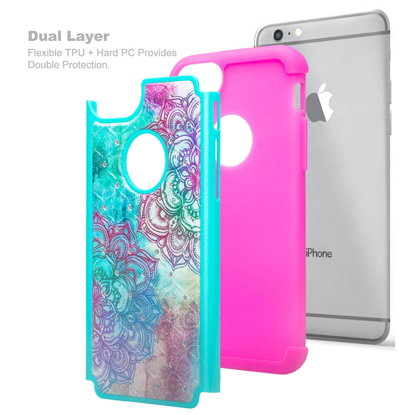 apple iphone 8 case crystal rhinestone - teal flower - www.coverlabusa.com