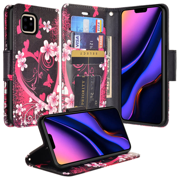 apple iphone 11 wallet case - heart butterflies - www.coverlabusa.com