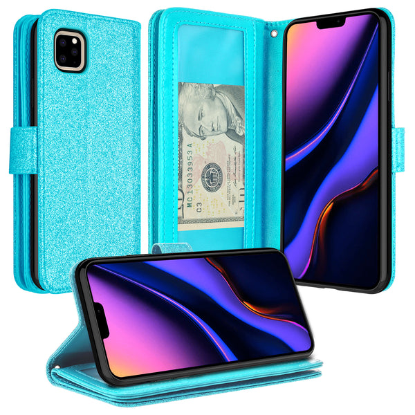 apple iphone 11 glitter wallet case - teal - www.coverlabusa.com