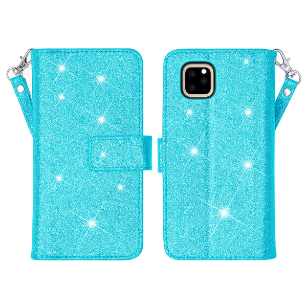 apple iphone 11 pro glitter wallet case - teal - www.coverlabusa.com