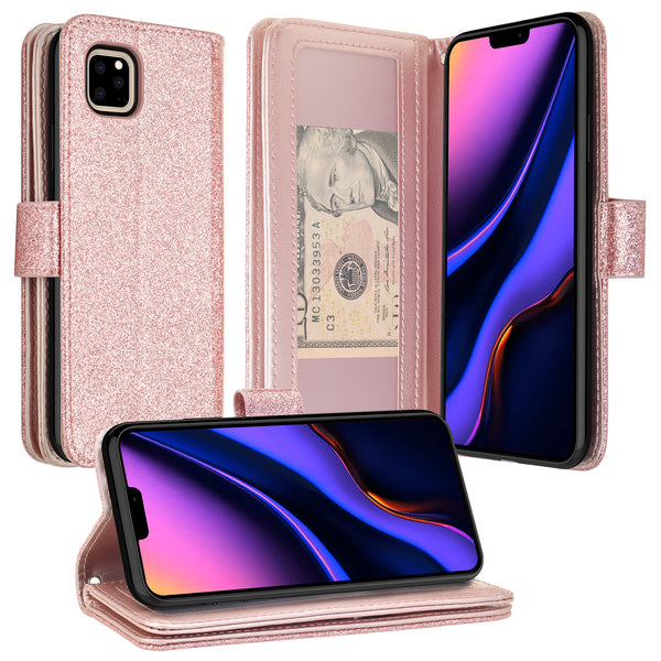 apple iphone 11 pro glitter wallet case - rose gold - www.coverlabusa.com