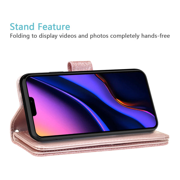 apple iphone 12 pro glitter wallet case - rose gold - www.coverlabusa.com