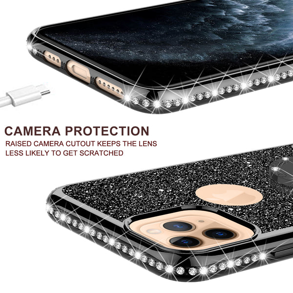 apple iphone 12 pro glitter bling fashion case - black - www.coverlabusa.com