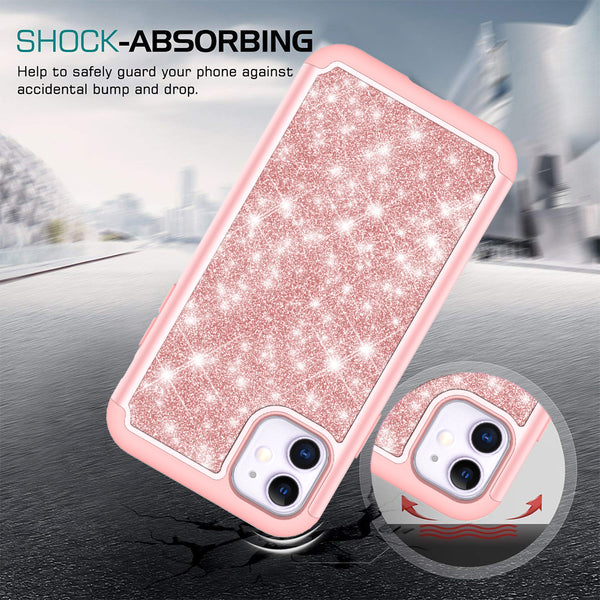 apple iphone 11 glitter hybrid case - rose gold - www.coverlabusa.com