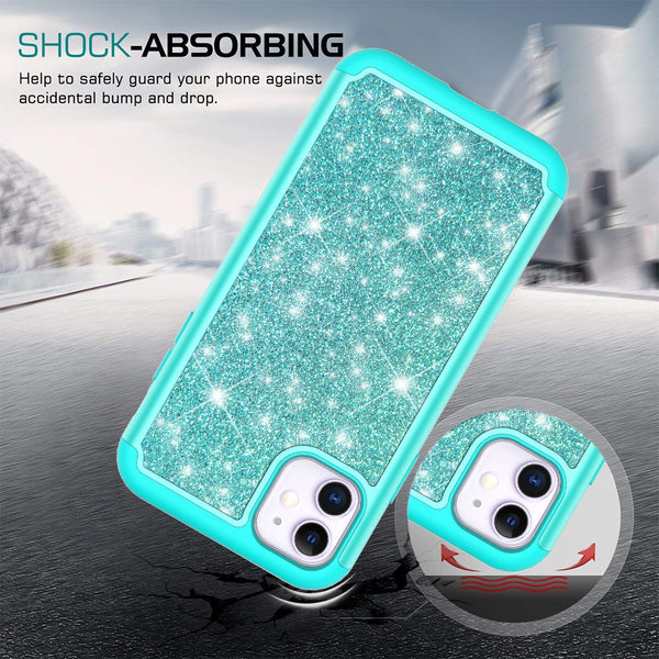 apple iphone 11 glitter hybrid case - teal - www.coverlabusa.com