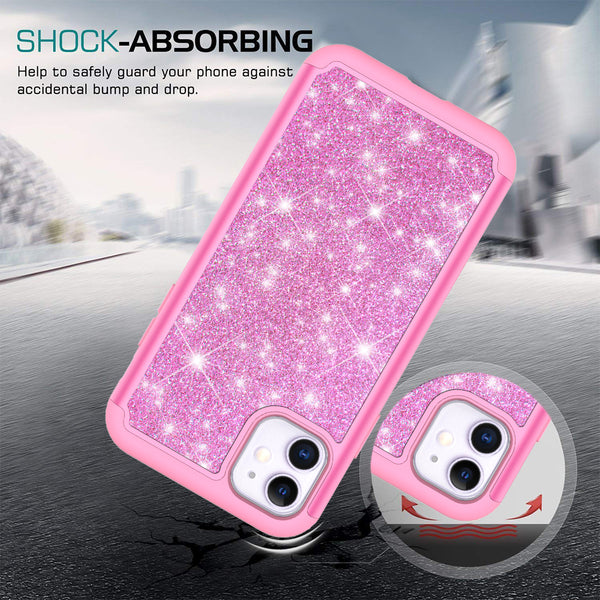 apple iphone 11 glitter hybrid case - hot pink - www.coverlabusa.com