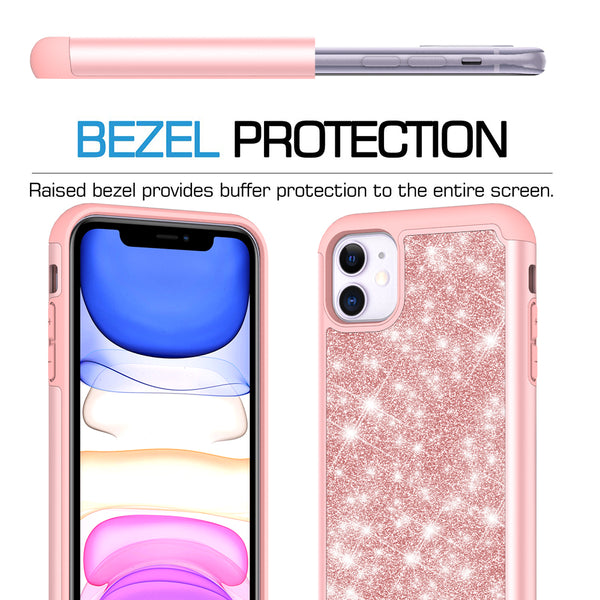 apple iphone 11 glitter hybrid case - rose gold - www.coverlabusa.com