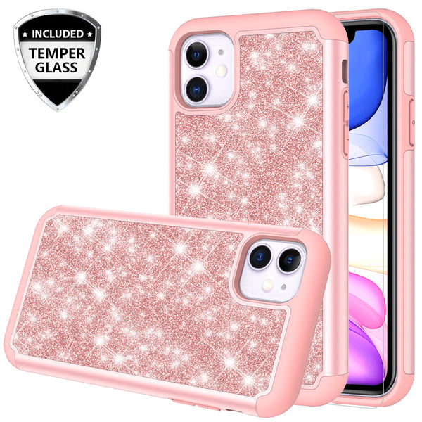 apple iphone 11 glitter hybrid case - rose gold - www.coverlabusa.com