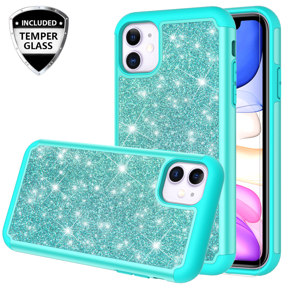 apple iphone 11 glitter hybrid case - teal - www.coverlabusa.com