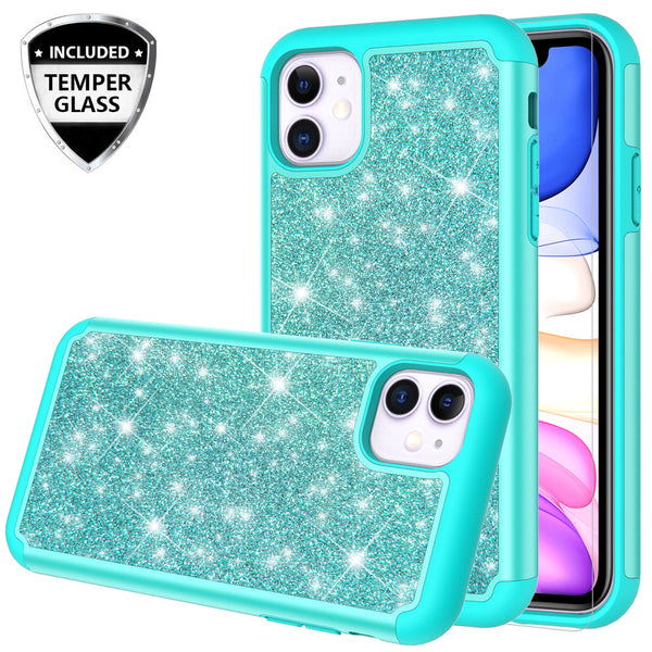 apple iphone 11 glitter hybrid case - teal - www.coverlabusa.com