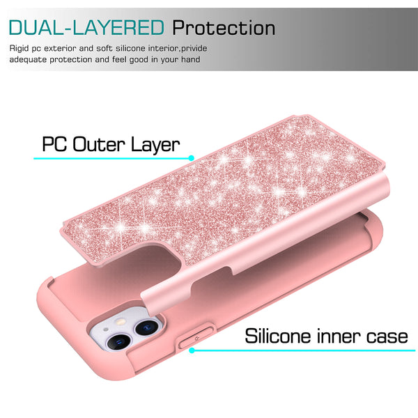 apple iphone 11 glitter hybrid case - rose gold - www.coverlabusa.com