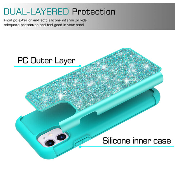 apple iphone 11 glitter hybrid case - teal - www.coverlabusa.com