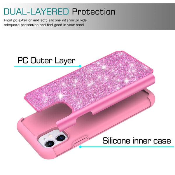 apple iphone 11 glitter hybrid case - hot pink - www.coverlabusa.com
