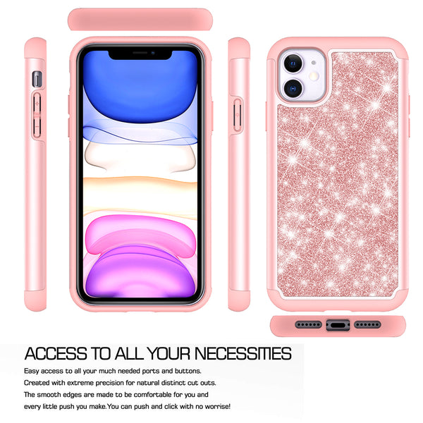 apple iphone 11 glitter hybrid case - rose gold - www.coverlabusa.com