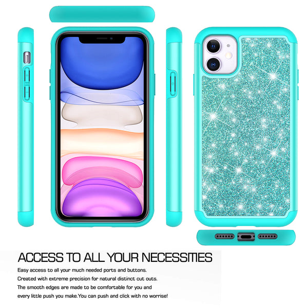 apple iphone 11 glitter hybrid case - teal - www.coverlabusa.com