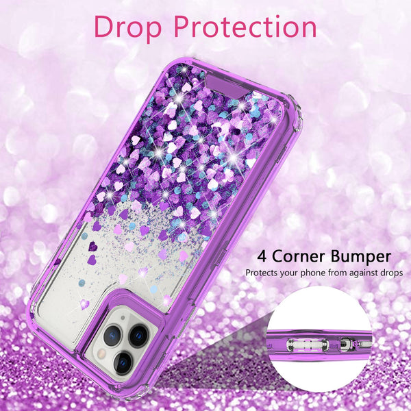 hard clear glitter phone case for apple iphone 12 pro - purple - www.coverlabusa.com