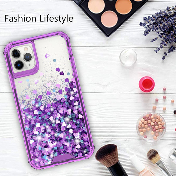 hard clear glitter phone case for apple iphone 12 pro max - purple - www.coverlabusa.com