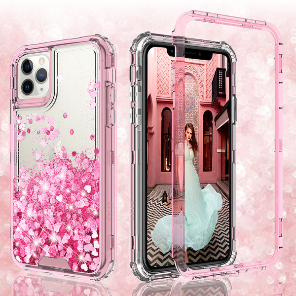 hard clear glitter phone case for apple iphone 12 pro max - pink - www.coverlabusa.com