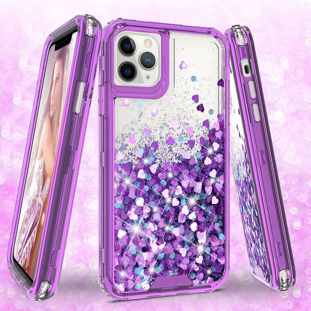 hard clear glitter phone case for apple iphone 11 - purple - www.coverlabusa.com
