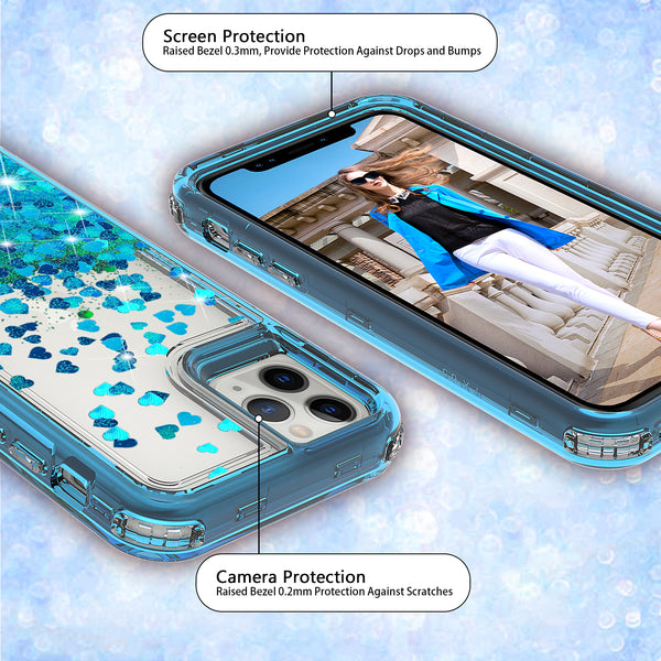hard clear glitter phone case for apple iphone 12 pro  - teal - www.coverlabusa.com