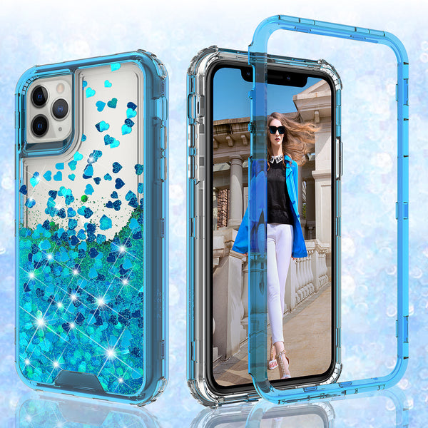 hard clear glitter phone case for apple iphone 11 - teal - www.coverlabusa.com