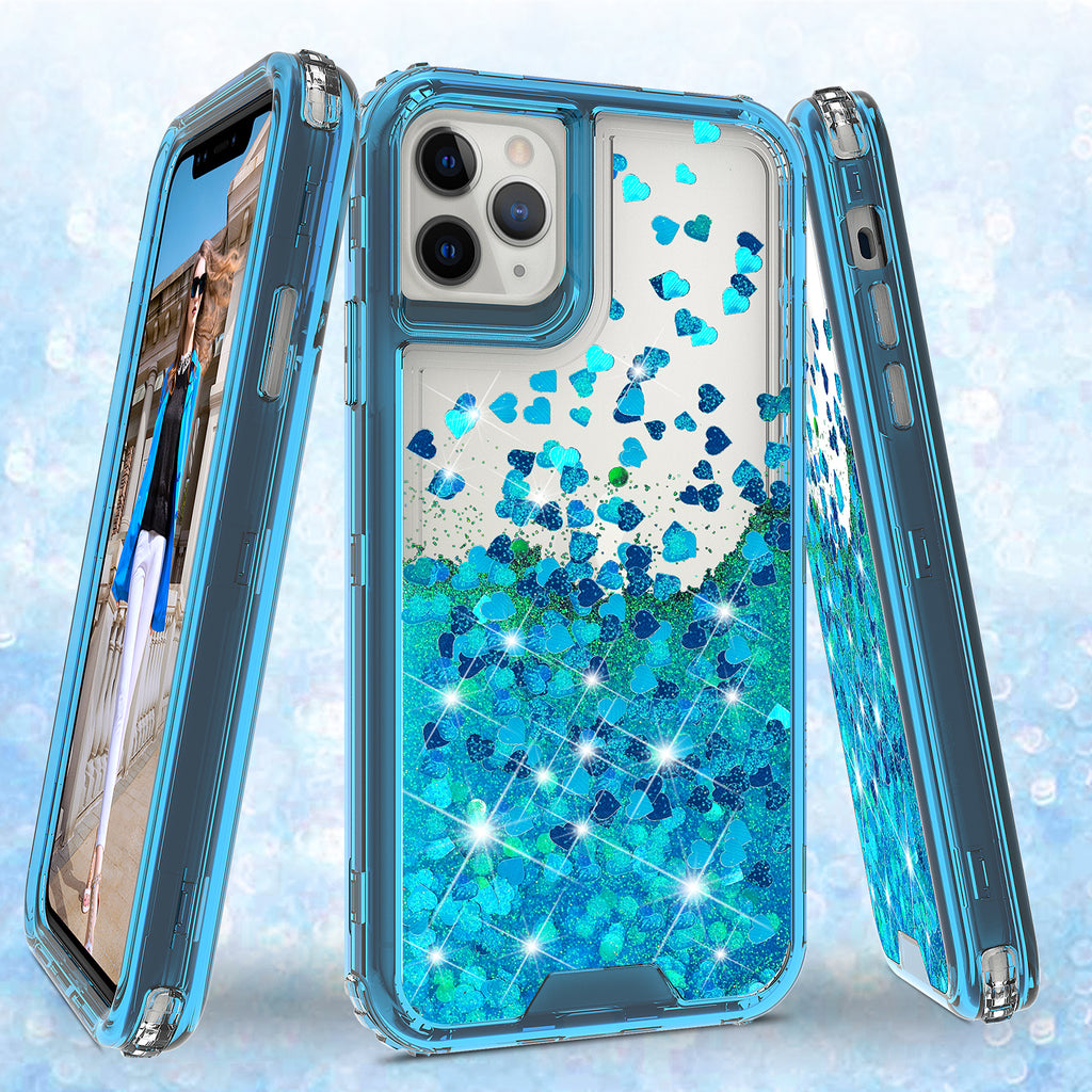 hard clear glitter phone case for apple iphone 12 pro  - teal - www.coverlabusa.com