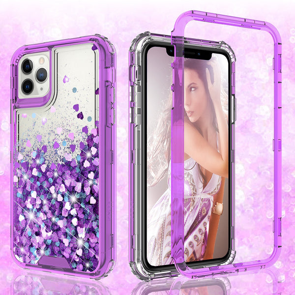 hard clear glitter phone case for apple iphone 12 pro - purple - www.coverlabusa.com