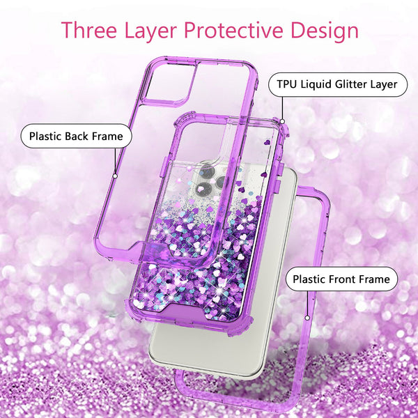 hard clear glitter phone case for apple iphone 12 pro max - purple - www.coverlabusa.com