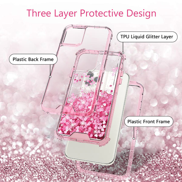 hard clear glitter phone case for apple iphone 12  - pink - www.coverlabusa.com