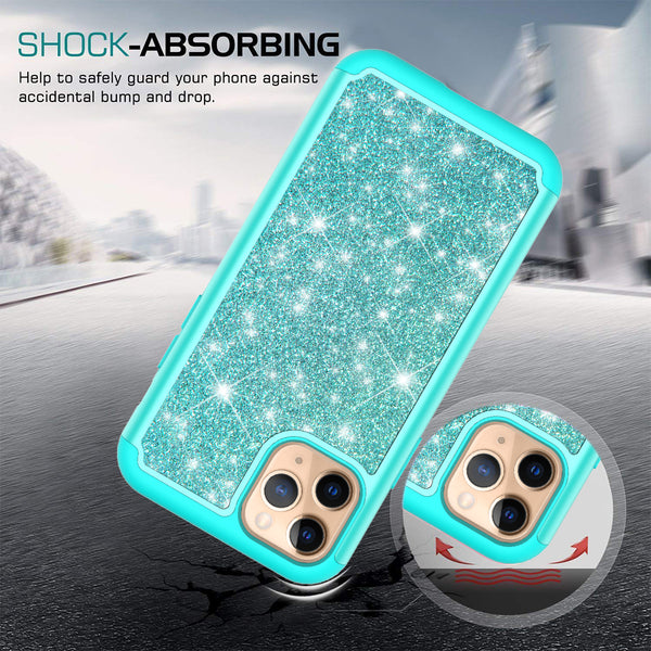 apple iphone 11 pro glitter hybrid case - teal - www.coverlabusa.com
