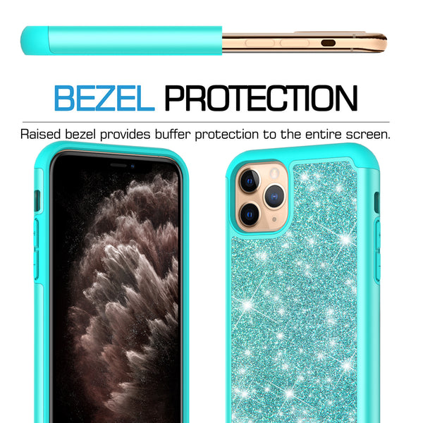apple iphone 11 pro glitter hybrid case - teal - www.coverlabusa.com