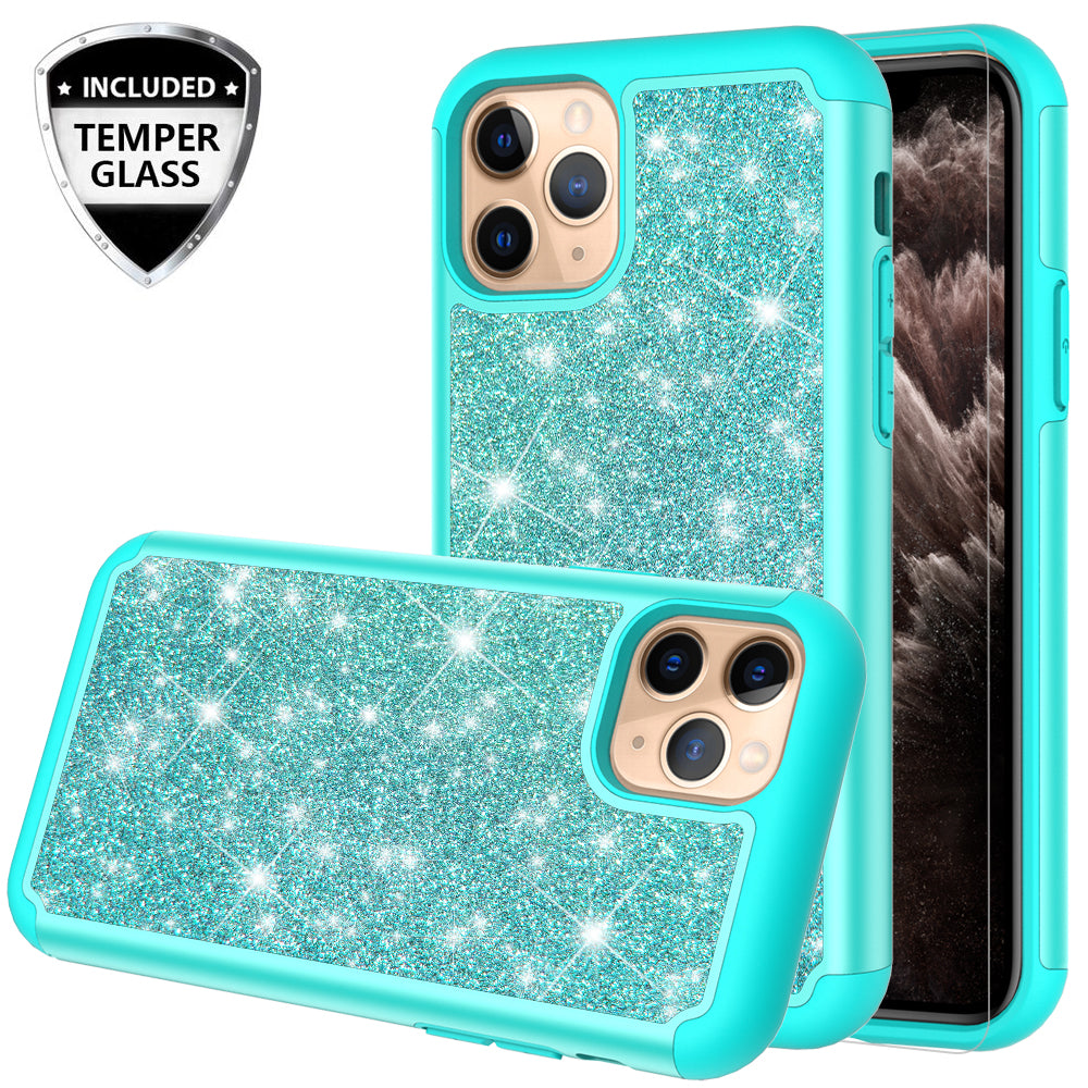 apple iphone 11 pro glitter hybrid case - teal - www.coverlabusa.com