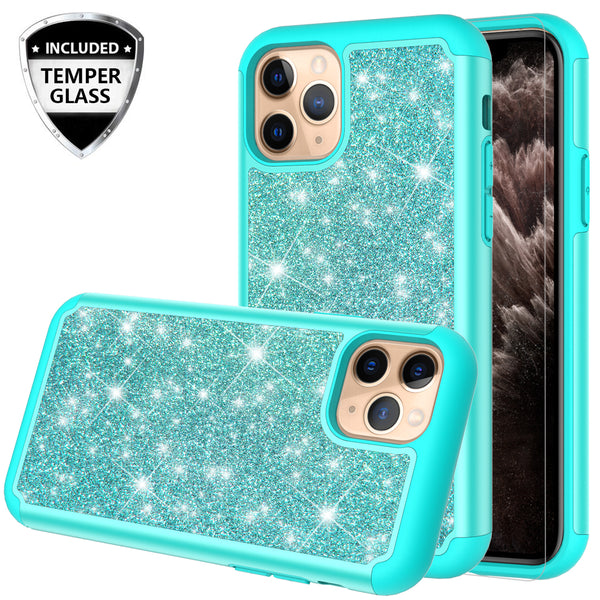 apple iphone 11 pro glitter hybrid case - teal - www.coverlabusa.com