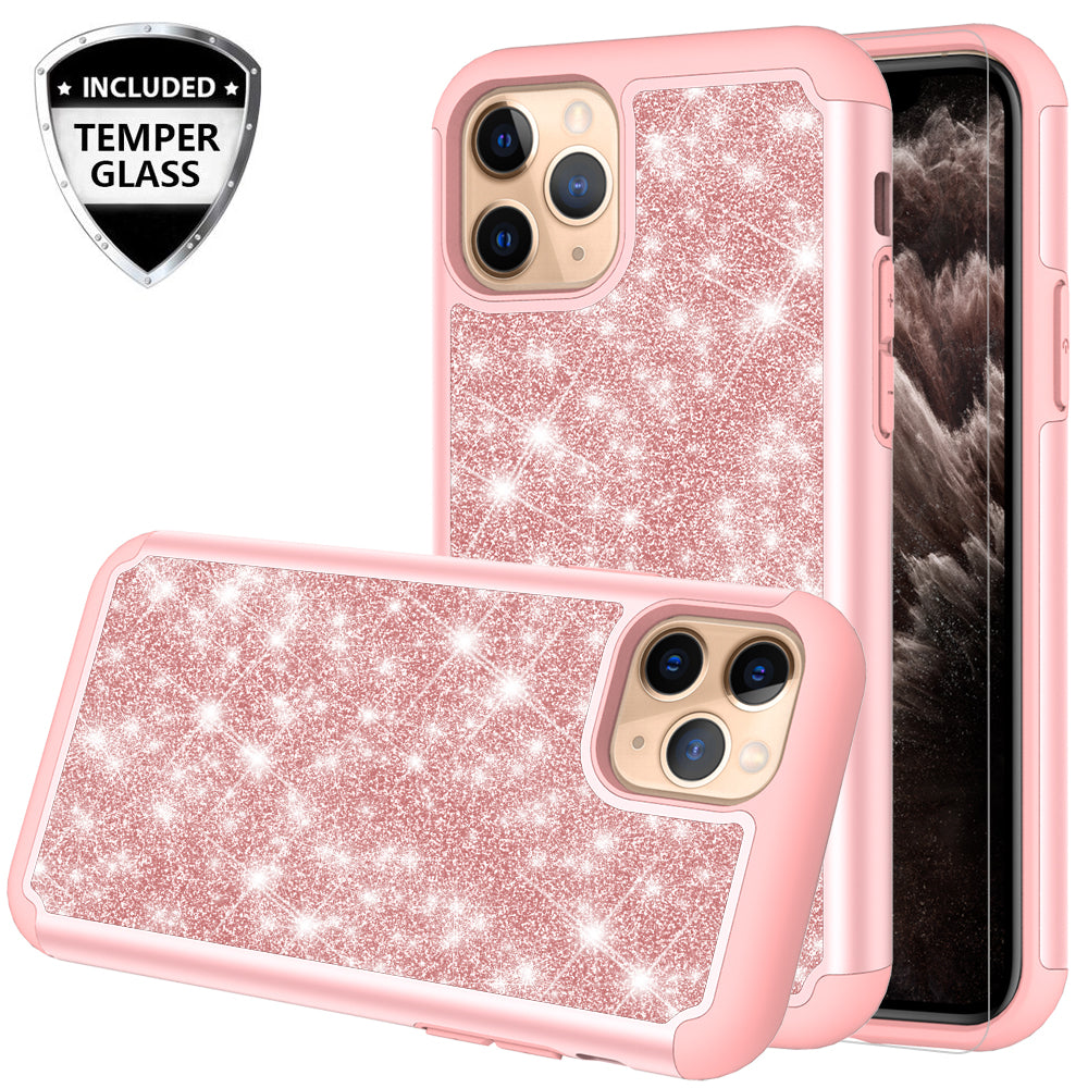 apple iphone 11 pro glitter hybrid case - rose gold - www.coverlabusa.com