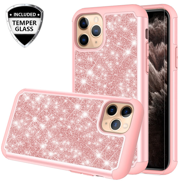 apple iphone 11 pro glitter hybrid case - rose gold - www.coverlabusa.com