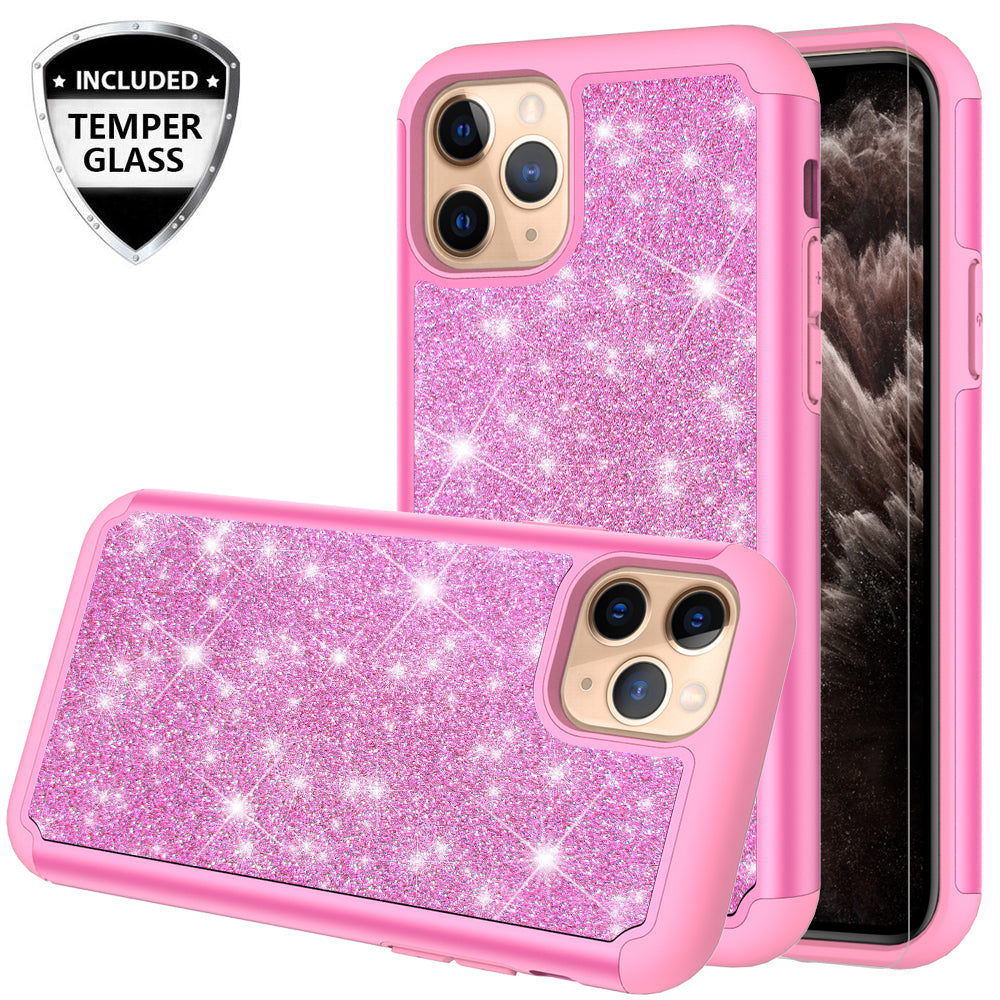 apple iphone 11 pro glitter hybrid case - hot pink - www.coverlabusa.com