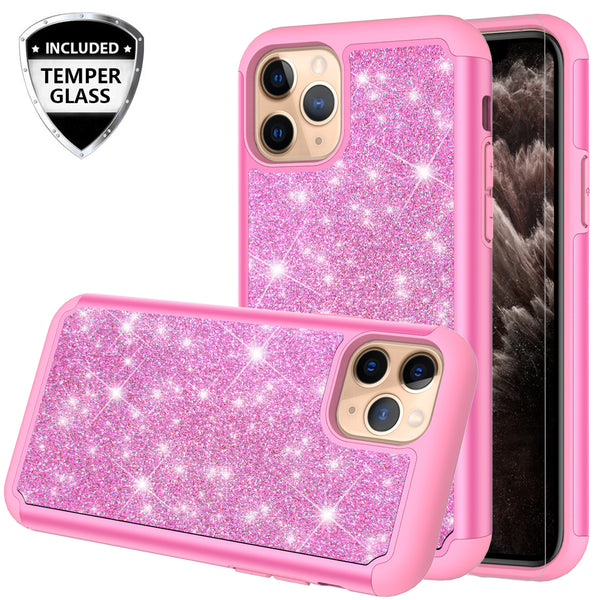 apple iphone 11 pro glitter hybrid case - hot pink - www.coverlabusa.com