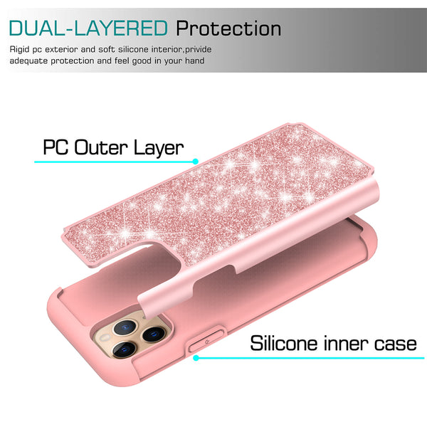 apple iphone 11 pro glitter hybrid case - rose gold - www.coverlabusa.com