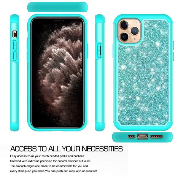 apple iphone 11 pro glitter hybrid case - teal - www.coverlabusa.com