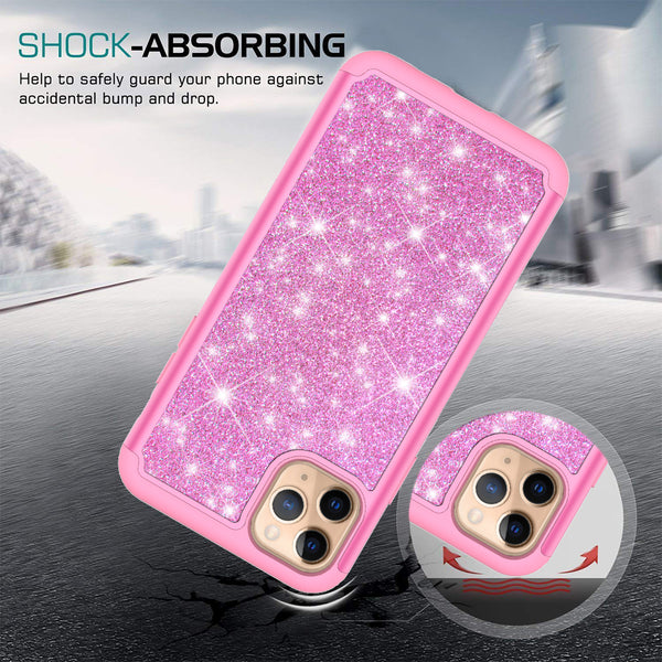 apple iphone 11 pro max glitter hybrid case - hot pink - www.coverlabusa.com