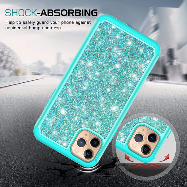 apple iphone 11 pro max glitter hybrid case - teal - www.coverlabusa.com