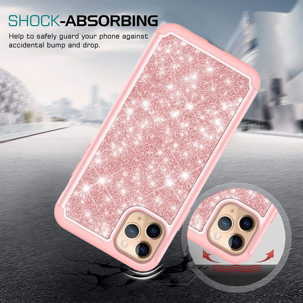 apple iphone 11 pro max glitter hybrid case - rose gold - www.coverlabusa.com