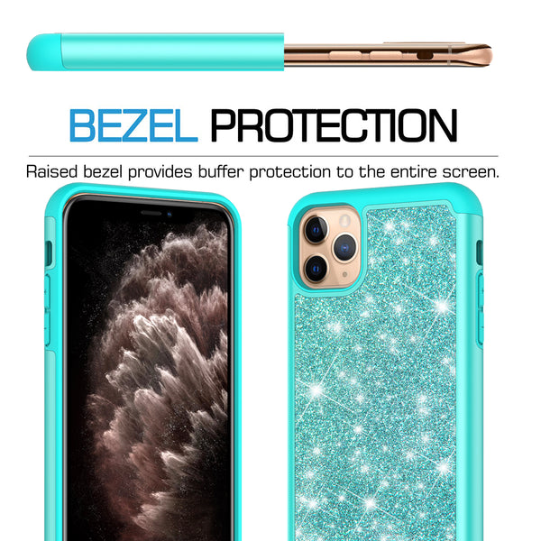 apple iphone 11 pro max glitter hybrid case - teal - www.coverlabusa.com