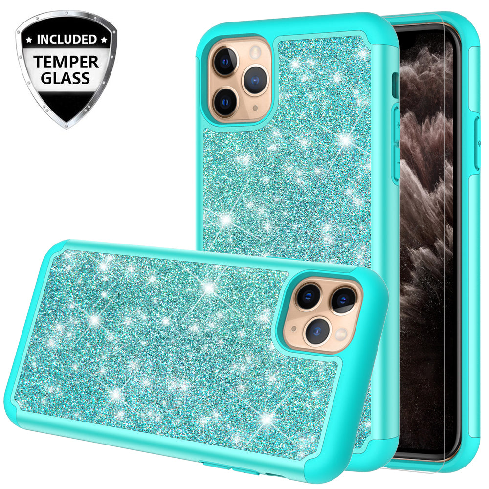 apple iphone 11 pro max glitter hybrid case - teal - www.coverlabusa.com