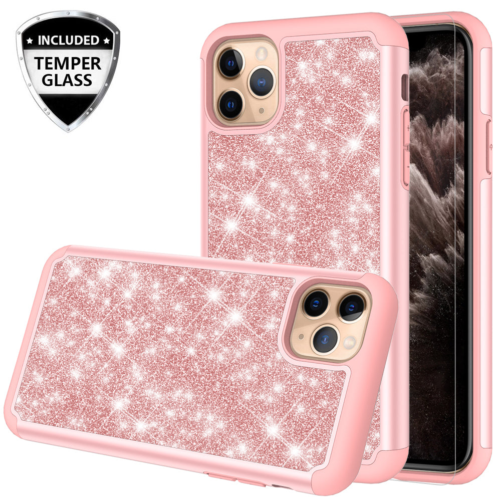 apple iphone 11 pro max glitter hybrid case - rose gold - www.coverlabusa.com