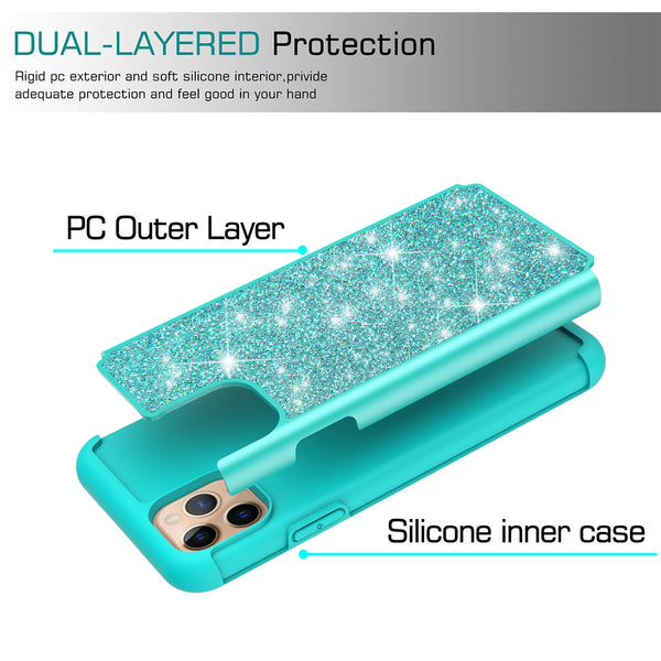 apple iphone 11 pro max glitter hybrid case - teal - www.coverlabusa.com