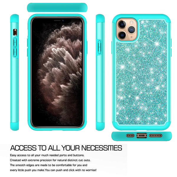 apple iphone 11 pro max glitter hybrid case - teal - www.coverlabusa.com