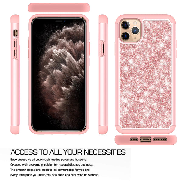 apple iphone 11 pro max glitter hybrid case - rose gold - www.coverlabusa.com